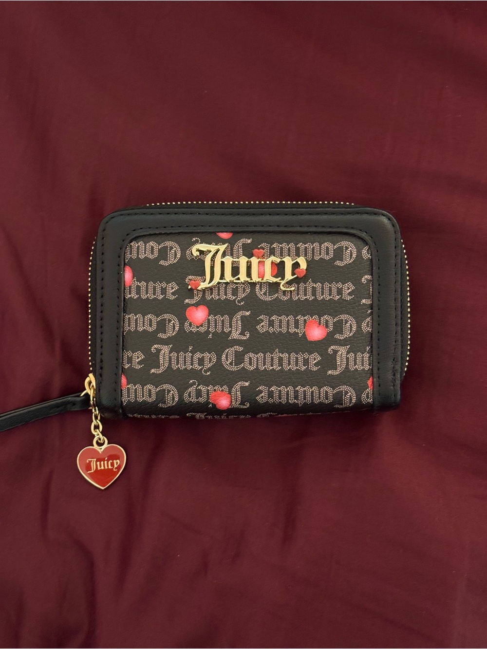 Juicy Couture Black Wallet with Pink Heart Accents